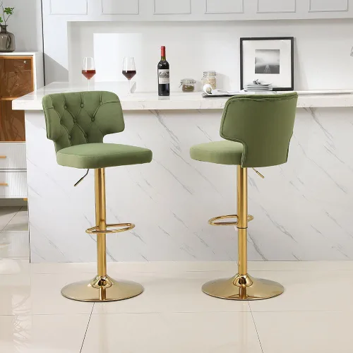 Vista 4 de 2 taburetes de bar modernos de altura de mostrador con parte trasera tapizada giratoria ajustable para cocina, isla restaurante, aguacate, verde