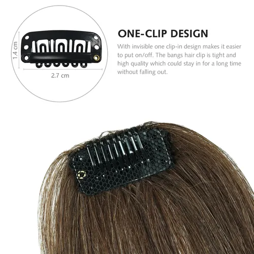Vista 3 de Flequillo con clip, cabello humano real, flequillo natural con flecos y patillas laterales, postizo de cabello castaño medio Marrón medio
