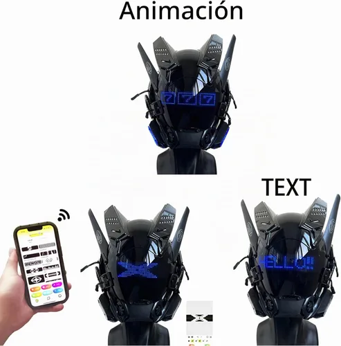 Vista 5 de Máscara LED Cyberpunk, máscara Bluetooth con control de aplicación, pantalla LED personalizable para discotecas, fiestas, raves