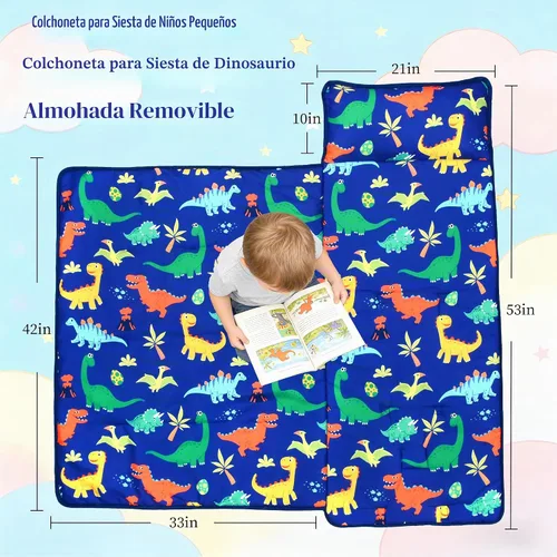 Vista 2 de Tapete para siesta de dinosaurio con almohada extraíble y manta
