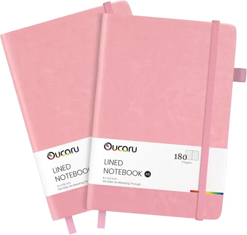 Vista 32 de Oucaru Cuaderno rayado, paquete de 4, 180 páginas, diarios A5 para escribir, papel grueso de 100 GSM, cuadernos pequeños diarios para mujeres