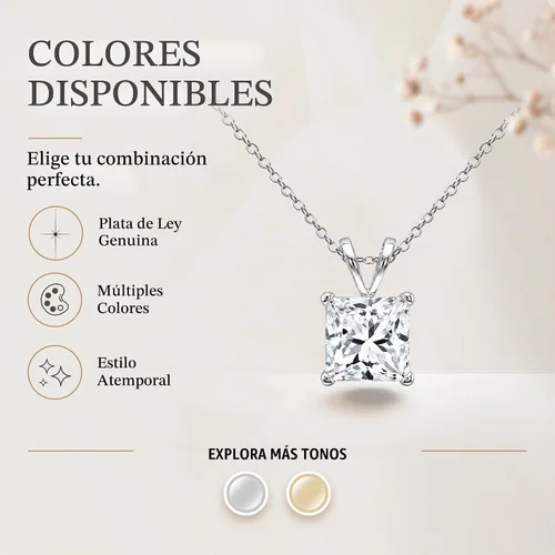 Vista 4 de B. BRILLIANT Collar solitario de plata de ley AAA con circonita cúbica de corte princesa de 0.276 in para damas de honor Plata esterlina