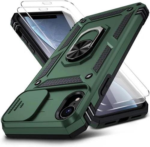 Vista 10 de Funda para iPhone XR, Funda para Teléfono iPhone XR con 2X Protectores de Pantalla HD + Cubierta Deslizante para Cámara, [Grado Militar] Funda