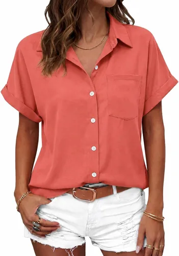 Vista 33 de Beautife Camisas con botones para mujer, blusas de manga corta Albaricoque