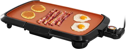 Vista 16 de MegaChef Parrilla eléctrica con revestimiento antiadherente de cobre, control de temperatura ajustable y bandeja de goteo, versátil electrodoméstico