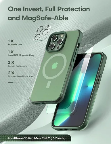 Vista 4 de TAURI - 5 en 1. Funda magnética para iPhone 13 Pro Max, protección contra caídas de grado militar con 2 protectores de pantalla templados y 2