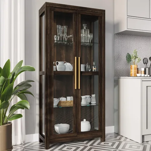 Vista 9 de BELLEZE - Vitrina de cristal Ashford de 36 pulgadas, color espresso 35.8 in Espresso