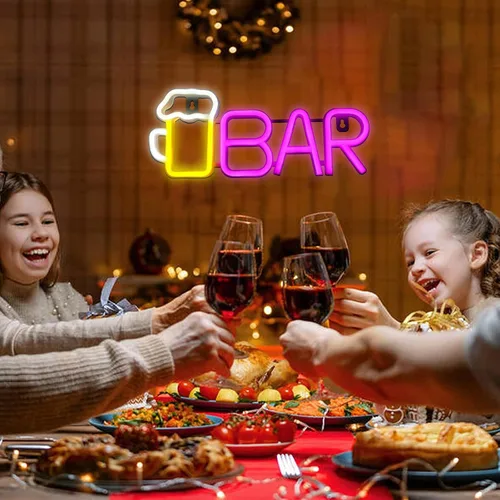 Vista 3 de ENUOLI Letreros de barra de neón, luz LED de cerveza para decoración de pared, letreros de neón de barra alimentados por USB/batería, luz de cerveza