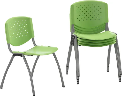 Vista 16 de Flash Furniture - Silla apilable de plástico negro de la serie HERCULES con capacidad de 880 lb. y marco recubierto en polvo de color gris titanio