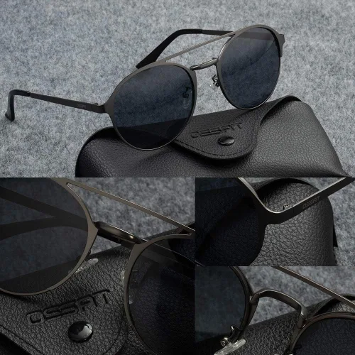 Vista 5 de OSSAT Gafas de sol ovaladas con marco de metal Lente espejada clásica neutral