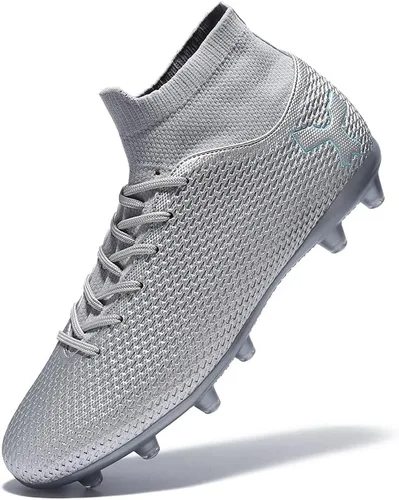 Vista 3 de KouAzAz Tacos de fútbol para hombre y mujer profesionales con picos de caña alta, botas deportivas para interiores y exteriores, zapatos