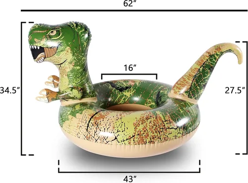 Vista 5 de FindUWill Flotadores inflables de piscina de dinosaurio de 62 pulgadas, flotadores inflables de piscina, flotadores de tubo para piscina, juguetes