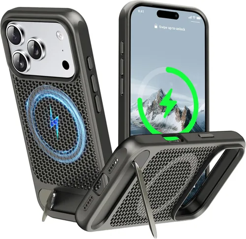 Vista 69 de Funda magnética de disipación de calor para iPhone 13 Pro Max, para MagSafe, protección contra caídas Coolingf, funda con función atril ajustable