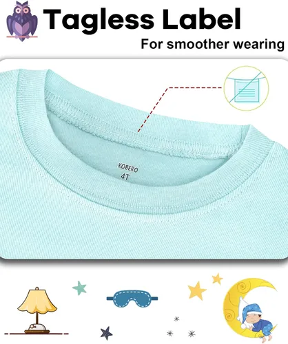 Vista 2 de KOBERO Boys Pajamas 4 Pieces Long Set 100% Cotton Sleepwear Size 18 Months-12 Years