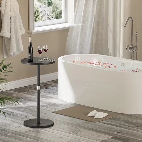 Vista 8 de Asgolion Mesa auxiliar redonda, mesa de bebidas de altura ajustable para espacios pequeños, mesa de Martini con pedestal, mesas de cóctel, base