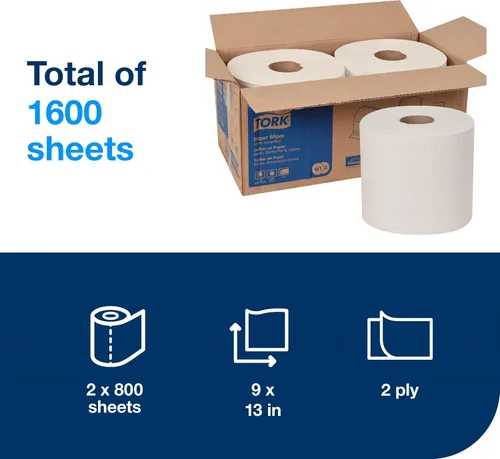 Vista 2 de Tork Limpiaparabrisas de papel blanco W1/W2, multiusos, 2 x 800 hojas, 130211B