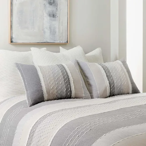 Vista 4 de Levtex Home - Juego de edredón Santander - Edredón individual + una funda de almohada estándar - Gris, beige, blanco - Jacquard - Edredón