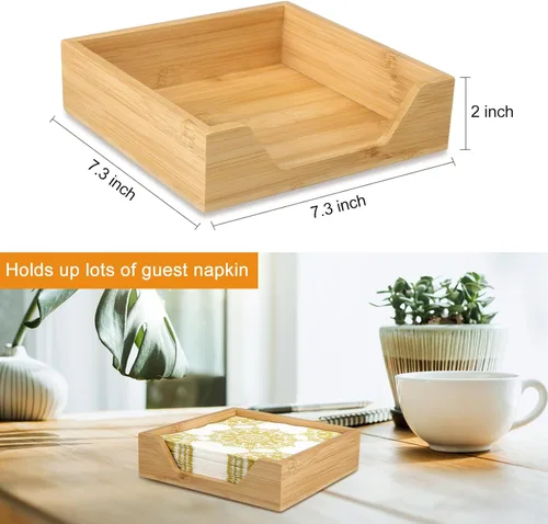 Vista 9 de [Usado] Servilletero de bambú para mesa de baño, bandeja para toallas de invitados, bandeja de servilleteros planos de cocina, servilleteros