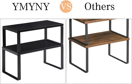 Vista 4 de YMYNY UHSR002B - Organizador de estantes de gabinete, estantes de encimera, juego de 2, estantes de especias de cocina, apilables, estantes de Negro