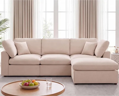 Vista 16 de Sofás modulares de nube seccionales para sala de estar, sofá modular grande con otomana, sofá de 3 plazas en forma de L con almohada, color beige