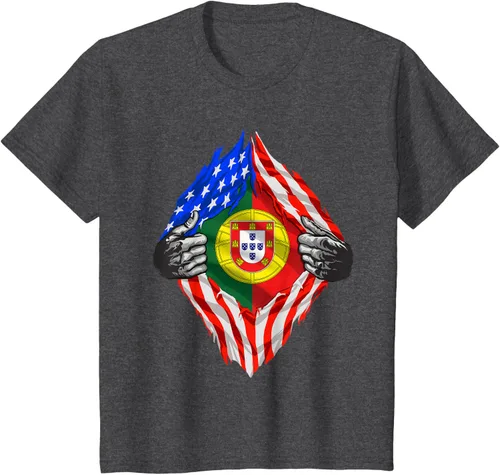 Vista 30 de Camiseta de bandera de Estados Unidos con diseño de raíces portuguesas, Negro, S