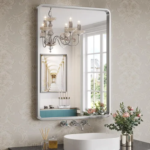 Vista 11 de Brightify - Espejo rectangular para pared de baño de 24x30 pulgadas con marco de metal negro, espejo moderno de tocador para baño, montaje vertical