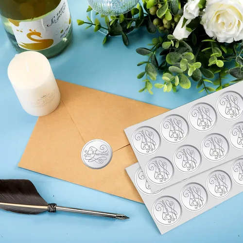 Vista 5 de 200 calcomanías en relieve para boda, redondas, sellos de papel de aluminio en relieve, calcomanías invitadas para sobres, invitaciones, decoración