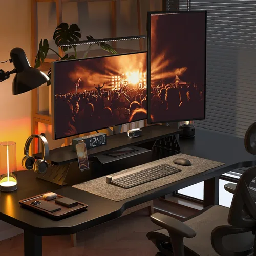 Vista 5 de Fenge Soporte de monitor doble, elevador de monitor de 42.5 pulgadas para escritorio, estante de escritorio de madera para 2 monitores, estante