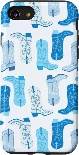 Vista 18 de Cowboy Boot Illustration Preppy Western Pastel Blue and Cyan Case for iPhone 17