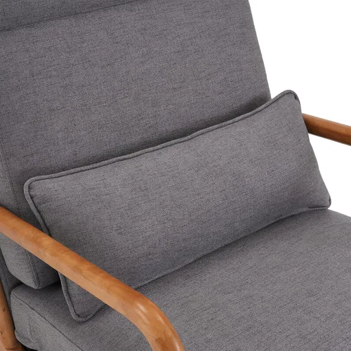 Vista 7 de SSLine Sillón tapizado moderno de tela de lino suave con almohada y marco de madera de roble, cómodo sofá individual con respaldo alto, silla