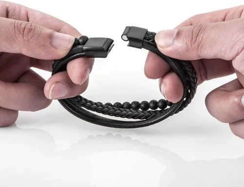 Vista 6 de Speroto - Pulsera para hombre de cuero trenzado con cuentas de lava y ónix