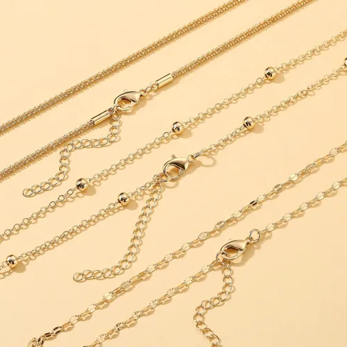 Vista 3 de WEDDINEN Juego de collares de oro en capas para mujer, collar de cadena delicado, simple, multicapa, ajustable, moderno