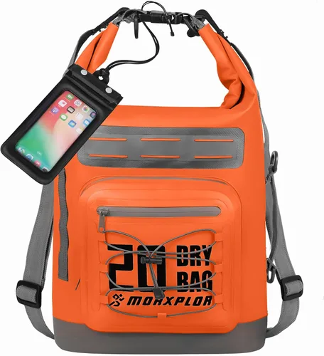 Vista 6 de MORXPLOR Bolsa seca impermeable, 5L/10L/20L/30L/40L/55L Mochila seca con funda impermeable para teléfono para natación, kayak