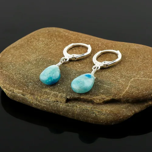 Vista 41 de Aretes de aro de cristal afganita natural Piedras afganas de alto grado Aretes chapados en plata Gota lisa Joyas de piedras preciosas hechas