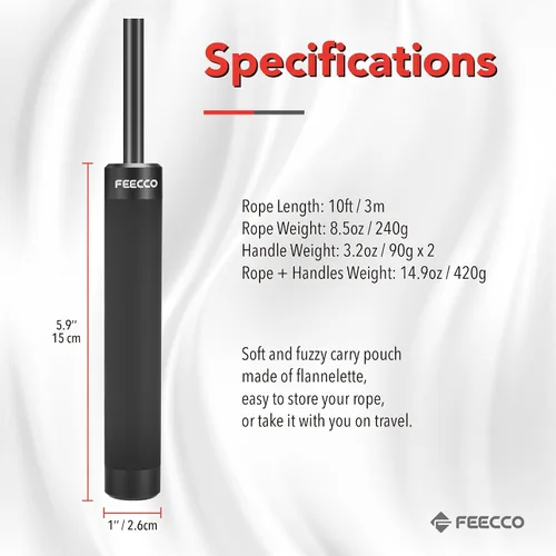Vista 6 de FEECCO Weighted Jump Rope for Men, PVC Rope with Metal Handles and Ball Bearings