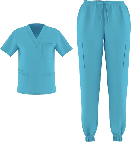 Vista 10 de Conjunto de 2 piezas unisex para hombre y mujer, para enfermería, elástico, flexible, con cuello en V Negro