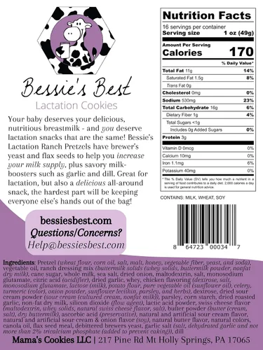 Vista 2 de Bessie's Best Lactation Pretzels Pretzels con sabor a rancho Snacks de lactancia estimulantes de leche Aumentar el suministro de leche