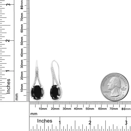 Vista 4 de Gem Stone King Aretes colgantes de plata de ley 925 con zafiro negro para mujer