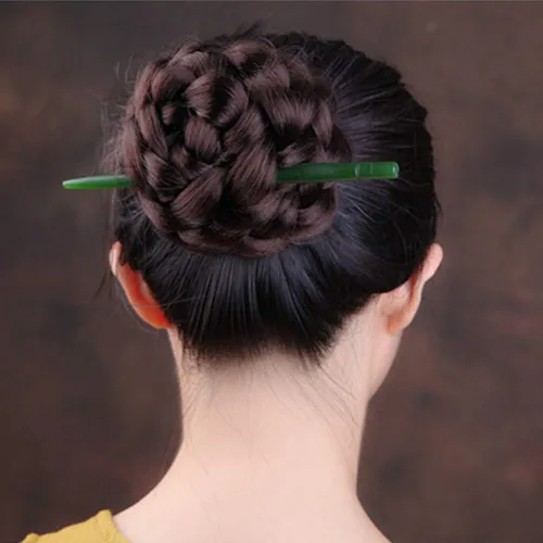 Vista 4 de 6.69 pulgadas verde Hetian Jade palillos de pelo para mujeres niñas retro tradicionales horquillas