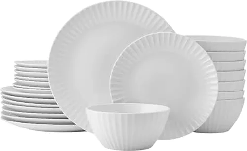 Vista 11 de Pfaltzgraff Charm - Juego de vajilla de 24 piezas, platos de porcelana blanca, cuencos