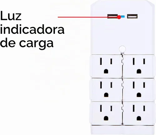 Vista 4 de GE - Extensor de 6 tomas con salidas giratorias, 2 puertos USB, enchufe de pared con toma de tierra, estante para dispositivos incorporado