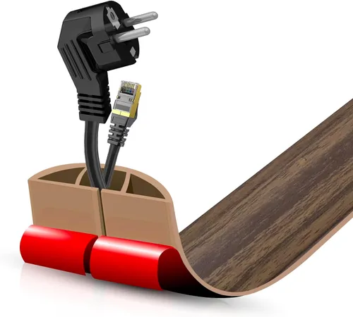 Vista 33 de Cubierta autoadhesiva para cables de suelo, gestión de cables de 3.3 pies, protector de tira de extensión para cables, evita tropiezos de cables