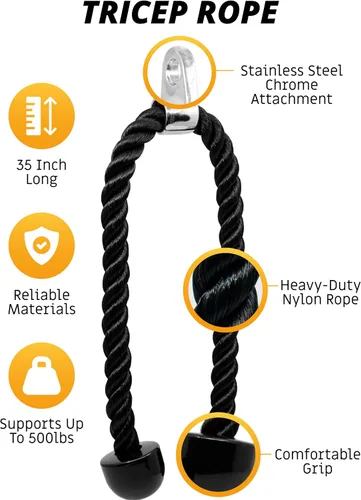 Vista 2 de Accesorio de cable de cuerda de tríceps, accesorio desplegable de cuerda de 35 pulgadas, accesorios de cable para gimnasio, manijas de cable,