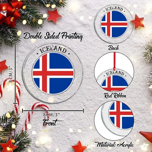 Vista 3 de Adorno de silueta de bandera de Islandia para decoración del árbol de Navidad, bandera nacional, recuerdo divertido de Navidad, decoración colgante