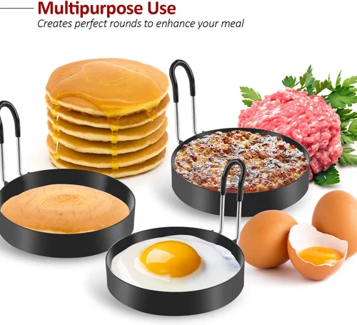 Vista 8 de Anillos de acero inoxidable para cocinar huevos, molde para freír panqueques, huevos y tortillas, 4
