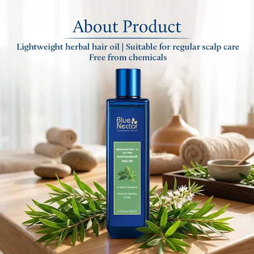 Vista 8 de Blue Nectar Aceite de árbol de té para el cabello Aceite natural anticaspa para el cuero cabelludo Aceite para el cabello ayurvédico a base