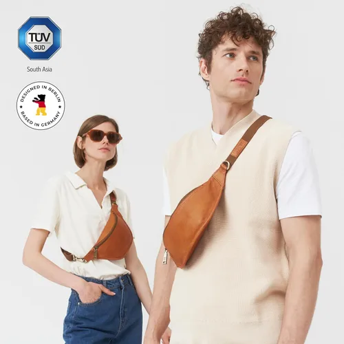 Vista 3 de Berliner Bags Cangurera de cuero genuino vintage Kai, bolso de cinturón, bandolera bandolera para hombres y mujeres - marrón