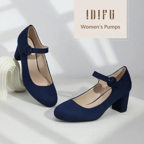 Vista 5 de IDIFU - Vestido de caramelo para mujer, zapatos Mary Jane, tacones de bloque bajo, punta redonda cerrada, oficina, trabajo, iglesia, boda, zapatos