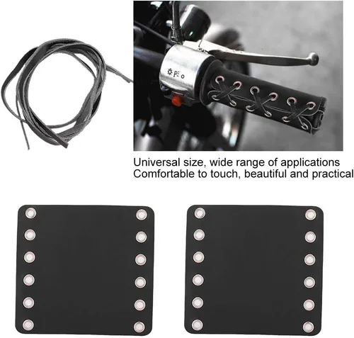 Vista 4 de Puños de manillar de motocicleta de cuero con calefacción 2 piezas con correa para la mayoría de motocicletas (negro)