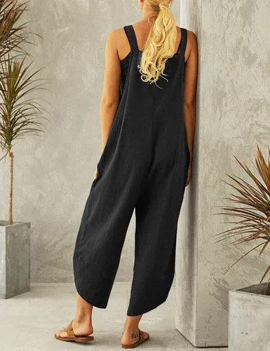 Vista 4 de Mywinway Overol de verano para mujer, overol de pierna ancha, informal, holgado